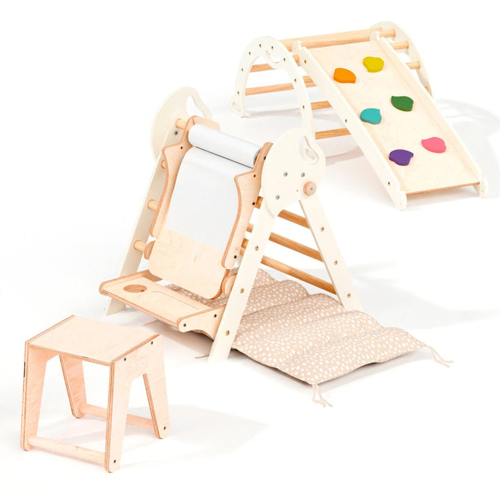 Set 4in1 Montessori per arrampicata: Triangolo di Pikler, Arco, Tavola scivolo e Cuscino – per bambini da 1 a 3 anni - Goodevas IT