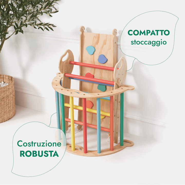 Set 4in1 Montessori per arrampicata: Triangolo di Pikler, Arco, Tavola scivolo e Cuscino – per bambini da 1 a 3 anni - Arcobaleno - Goodevas IT