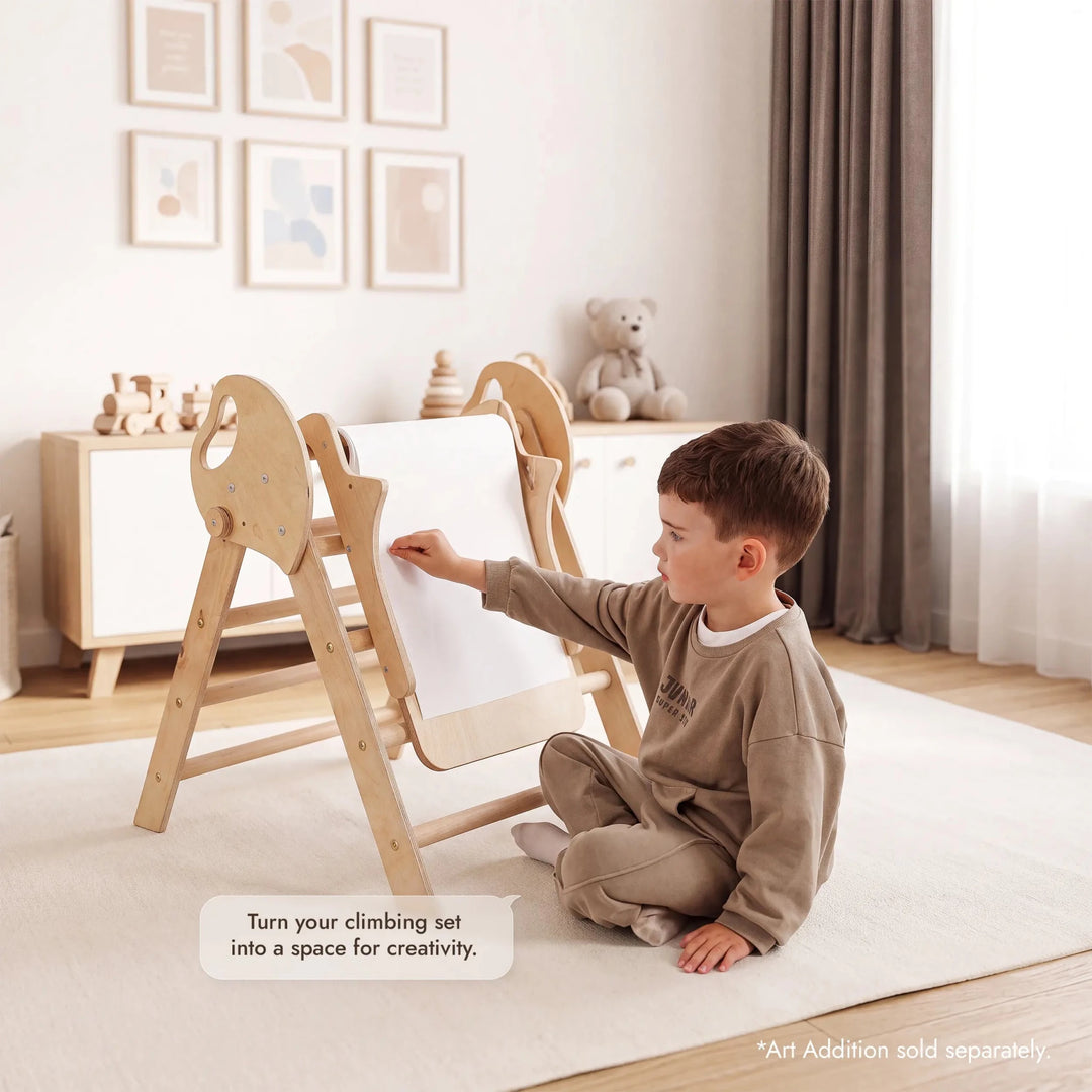 Set 5in1 Montessori per arrampicata: Triangolo di Pikler, Arco, Tavola scivolo e Cuscino – per bambini da 1 a 3 anni - Goodevas IT