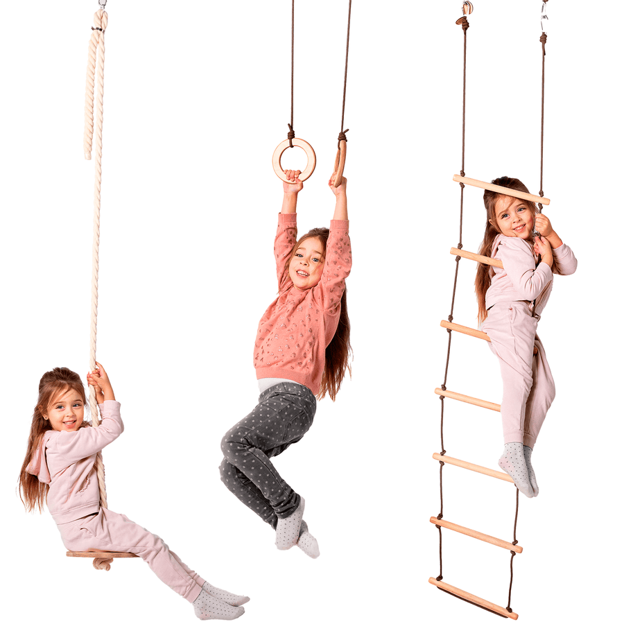 Set Altalene 3in1: Scala a Corda + Anelli da Ginnastica + Altalena a Disco - Goodevas IT
