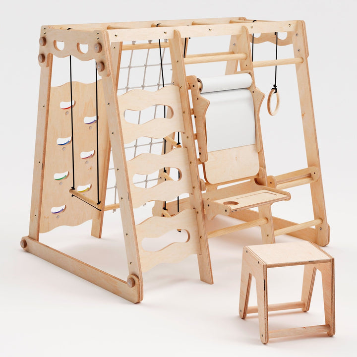 Set da Gioco Coperto per bambini 6in1: Parco Giochi + Altalena Doppia + Scivolo + Corda da Arrampicata + Scale - Goodevas IT