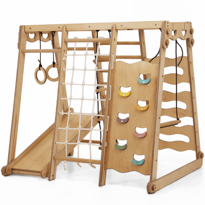 Set da Gioco Coperto per bambini 6in1: Parco Giochi + Altalena Doppia + Scivolo + Corda da Arrampicata + Scale