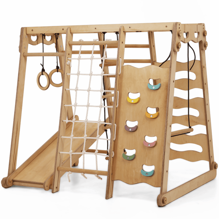 Set da Gioco Coperto per bambini 6in1: Parco Giochi + Altalena Doppia + Scivolo + Corda da Arrampicata + Scale - Goodevas IT