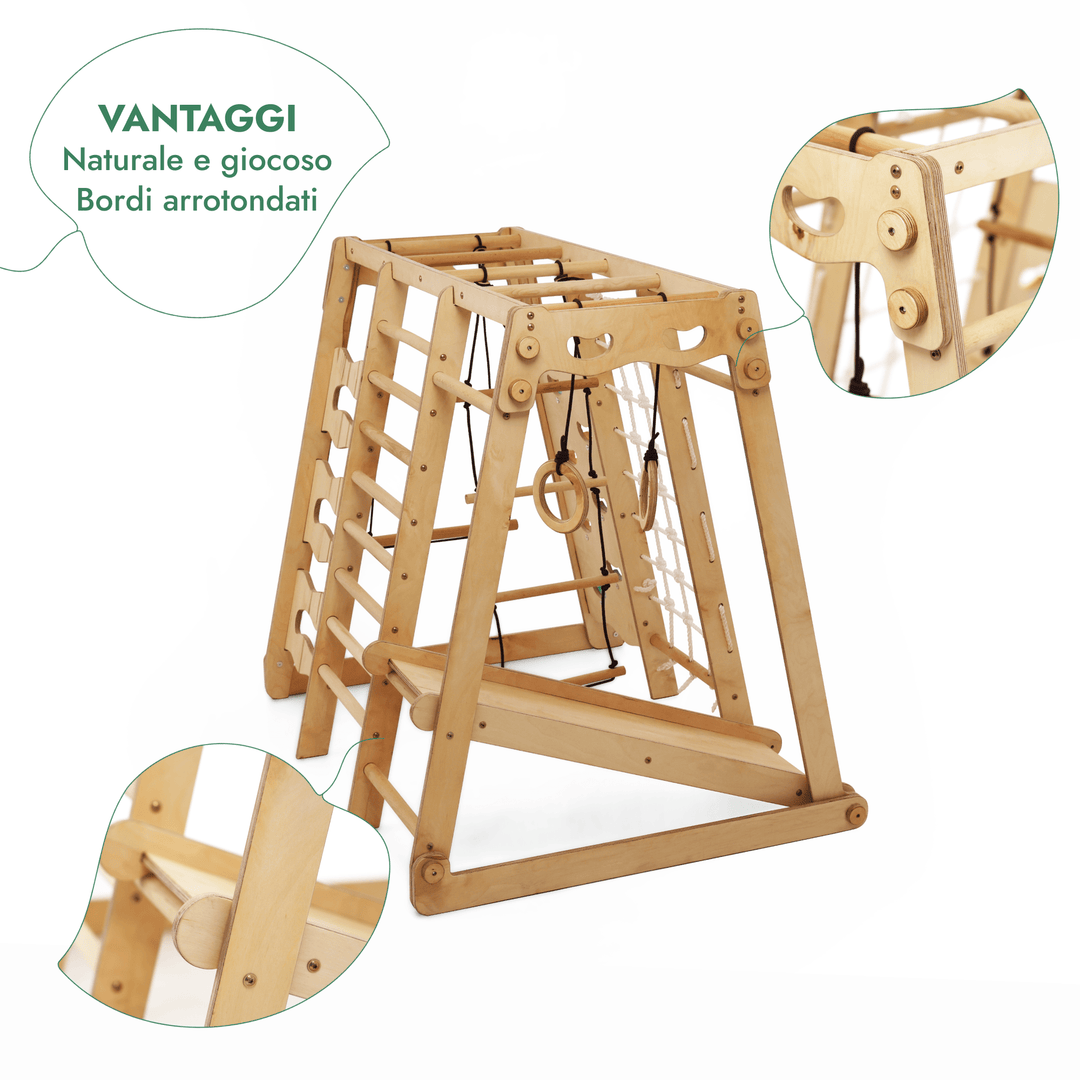 Set da Gioco Coperto per bambini 6in1: Parco Giochi + Altalena Doppia + Scivolo + Corda da Arrampicata + Scale - Goodevas IT