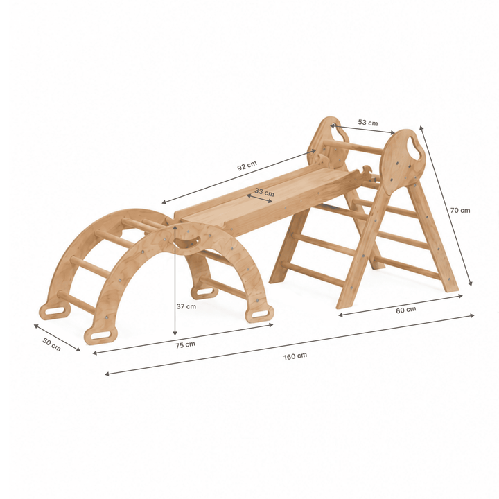 Set 5in1 Montessori per arrampicata: Triangolo di Pikler, Arco, Tavola scivolo e Cuscino – per bambini da 1 a 3 anni - Pastello