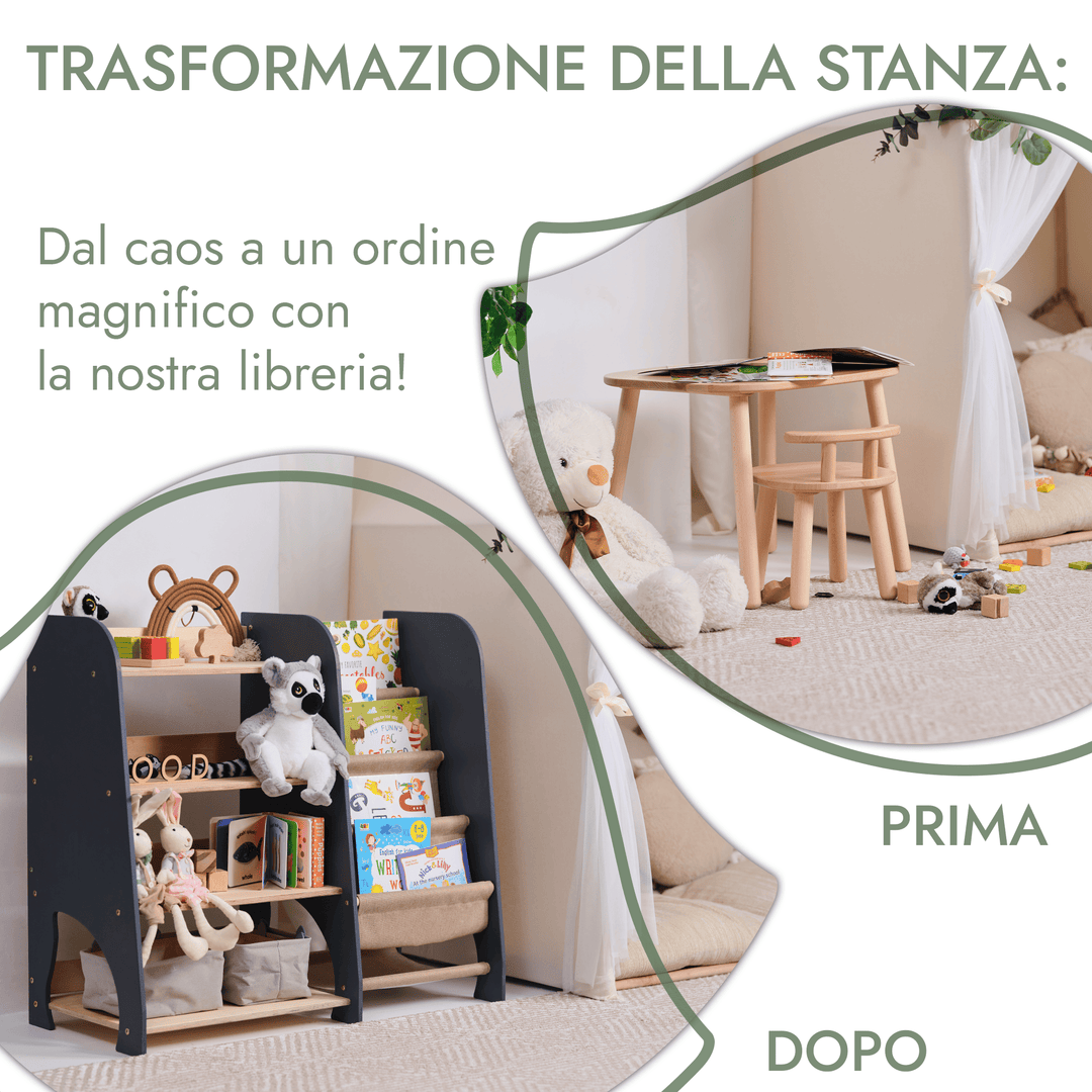 Mensole in Legno Montessori 2in1: Libreria & Ripiani per Giocattoli