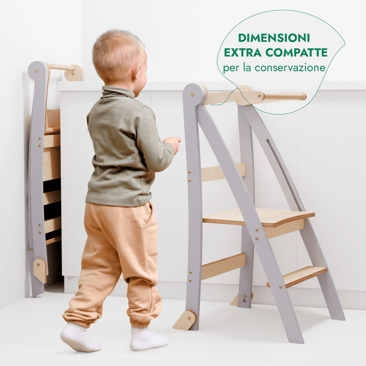 Torre di apprendimento: sgabello pieghevole per bambini piccoli - Grigio - Goodevas IT