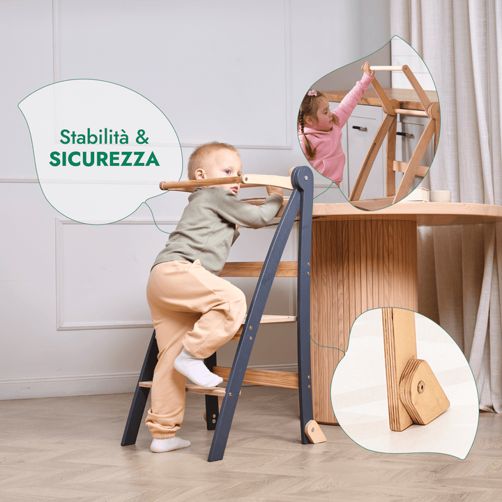 Torre di apprendimento: sgabello pieghevole per bambini piccoli - Grigio - Goodevas IT