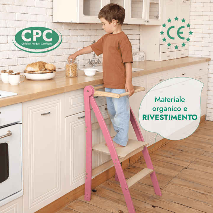 Torre di apprendimento: sgabello pieghevole per bambini piccoli - Rosa - Goodevas IT