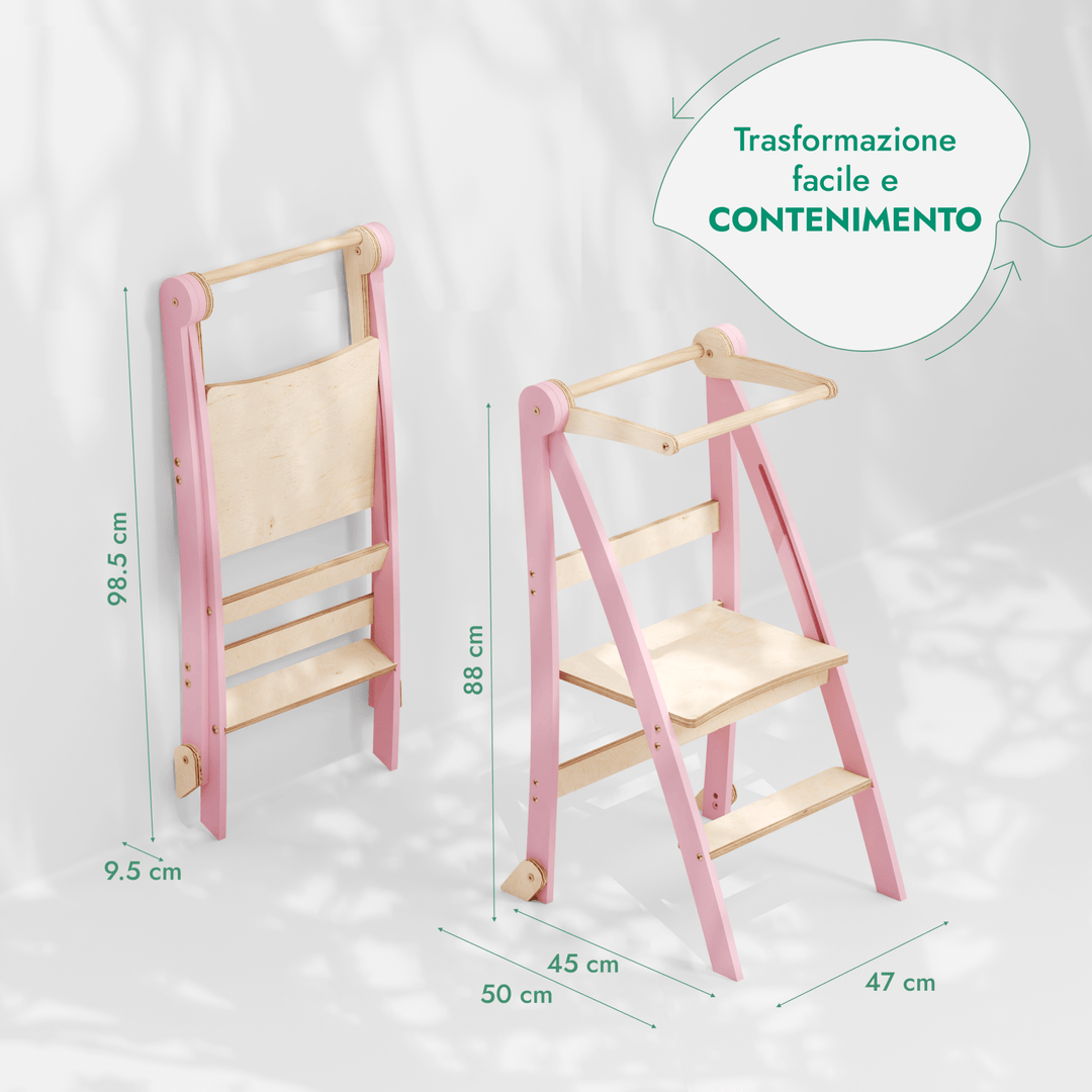 Torre di apprendimento: sgabello pieghevole per bambini piccoli - Rosa - Goodevas IT
