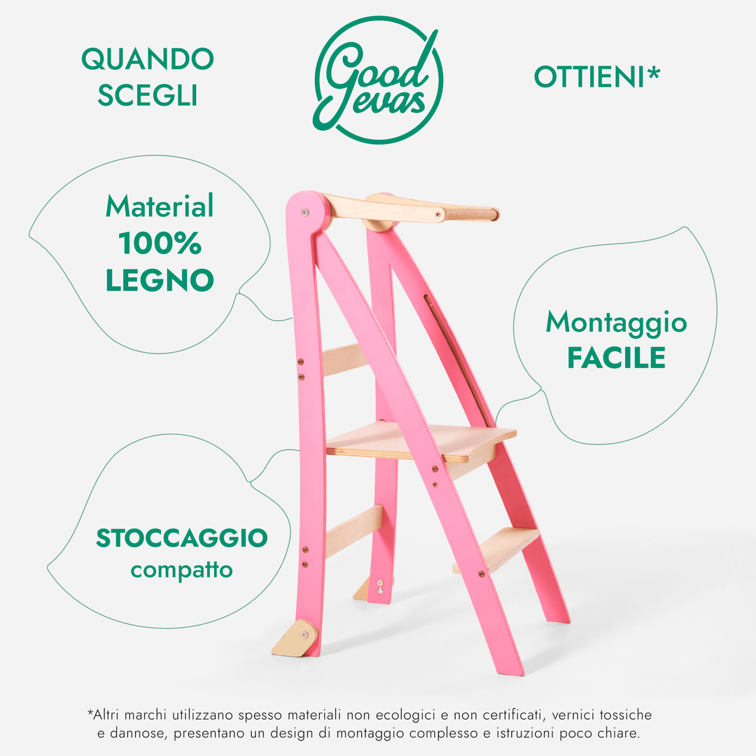 Torre di apprendimento: sgabello pieghevole per bambini piccoli - Rosa - Goodevas IT