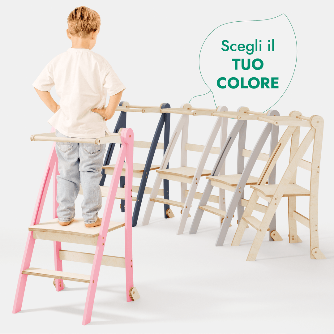 Torre di apprendimento: sgabello pieghevole per bambini piccoli - Rosa - Goodevas IT